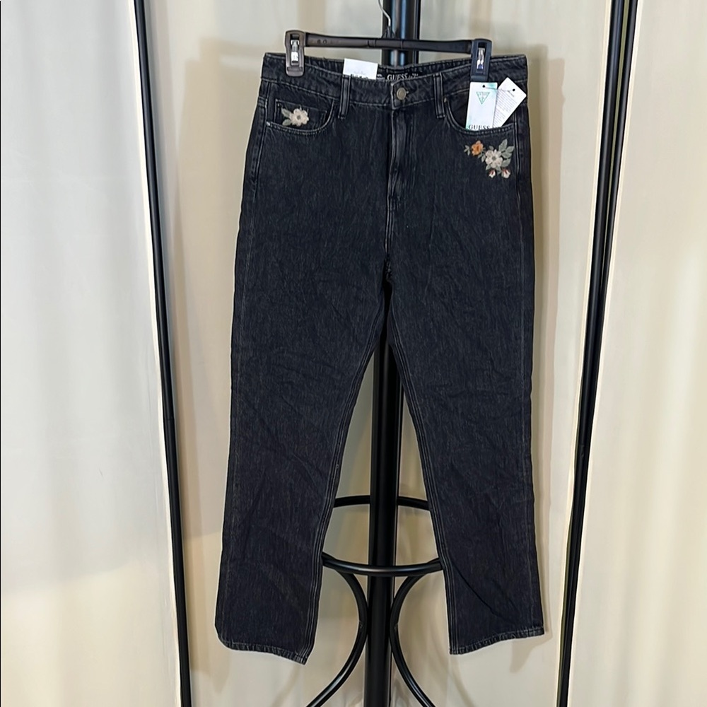 Guess Floral Embroidered Black Jeans